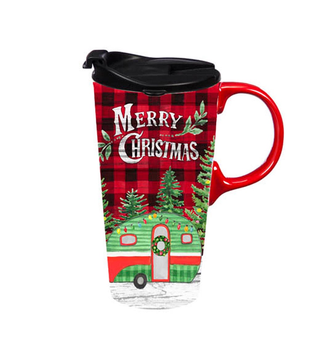 Ceramic Travel Cup with box, 17 Oz, Merry Christmas Camper