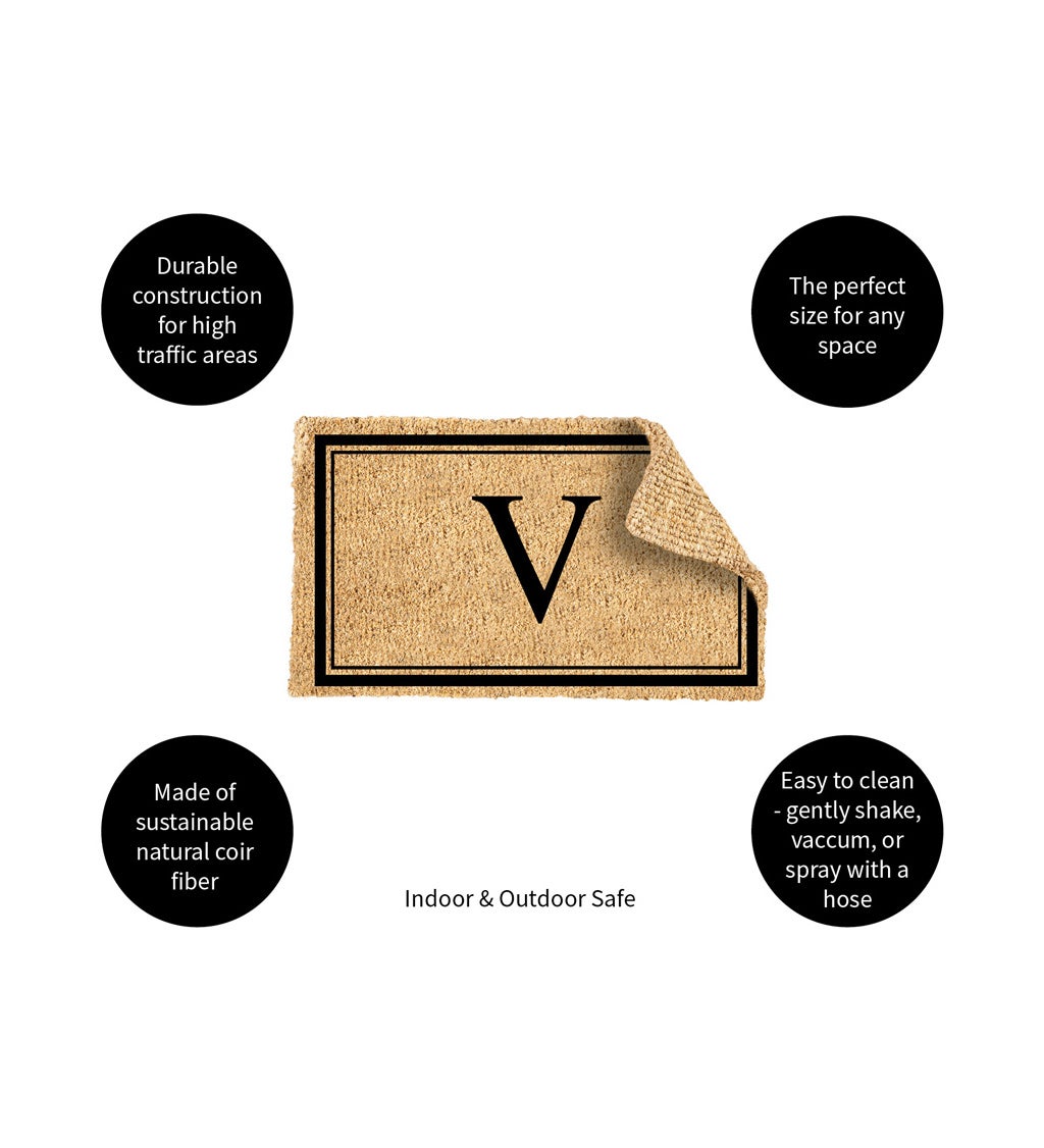 Monogram "V", Woven Coir Mat, 30 X 18"