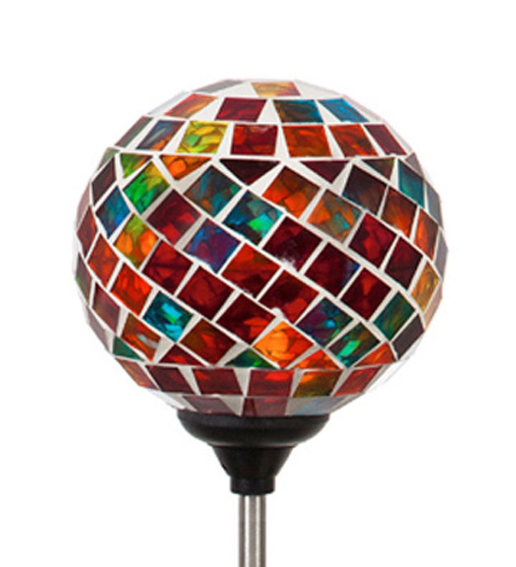 20"H Solar Mosaic Globe Garden Stake, Rainbow