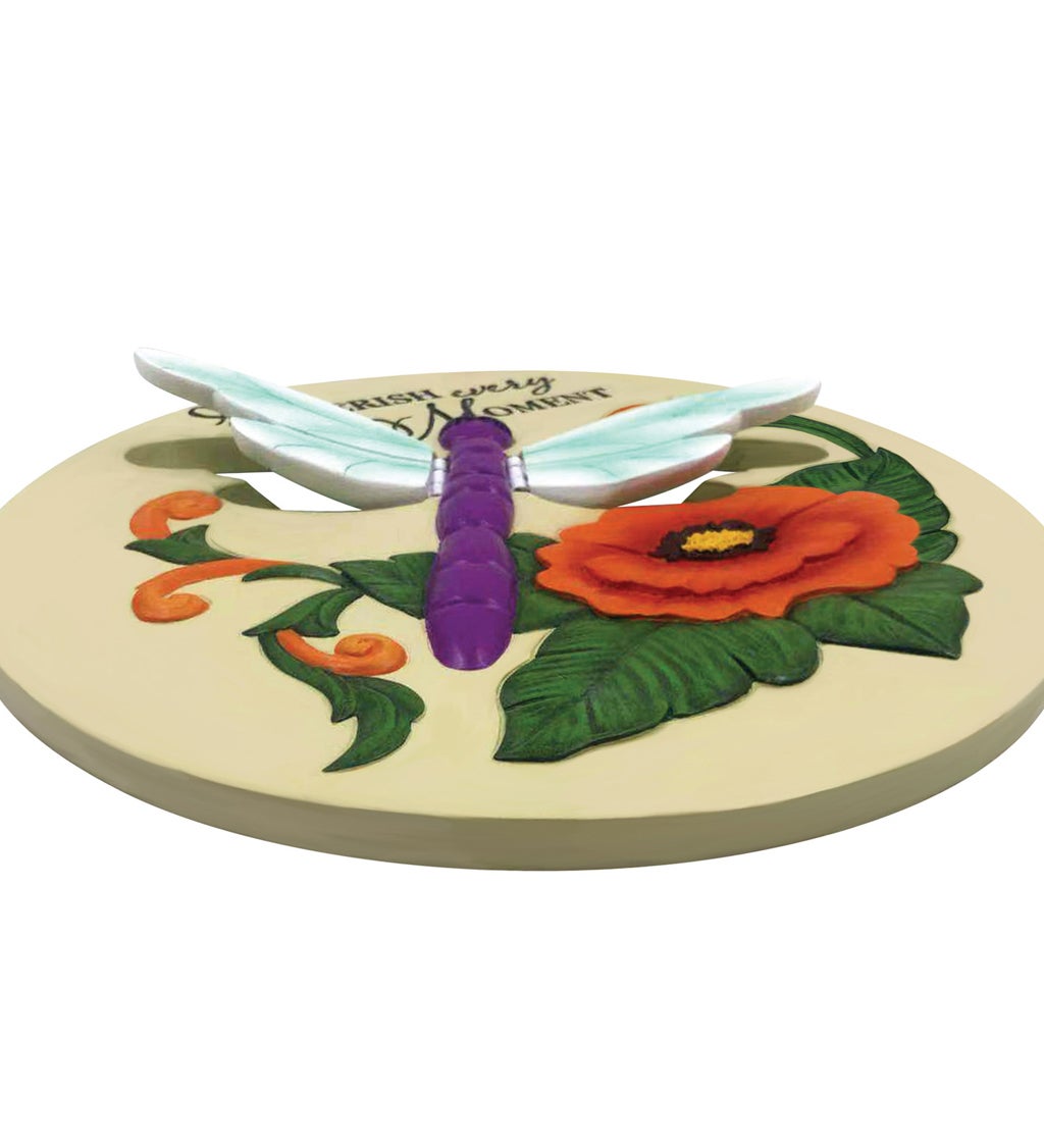Cherish Every Moment, Dragonfly with 3D Wings, Round Garden Stone