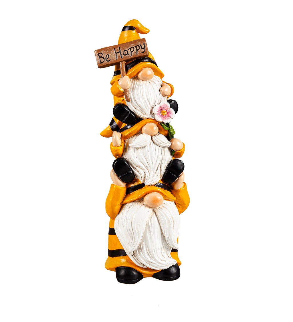 9"H Stacked Bee Gnome Trio Garden Statuary