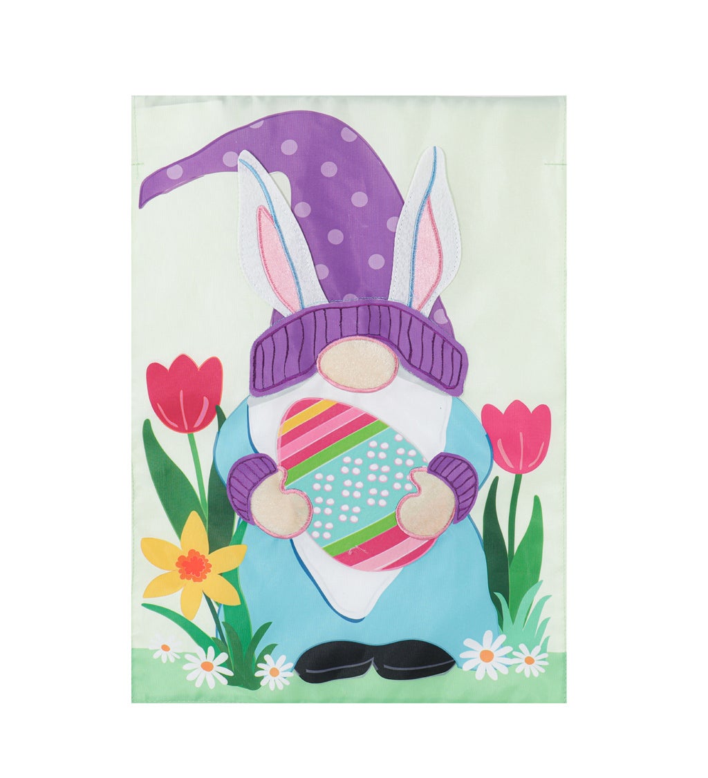 Easter Gnome Bunny Ears Garden Applique Flag