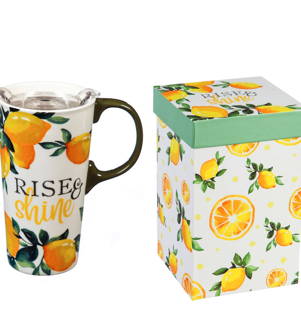 Ceramic Travel Cup, 17 oz, w/box and Tritan Lid, Lemon Drop Collection