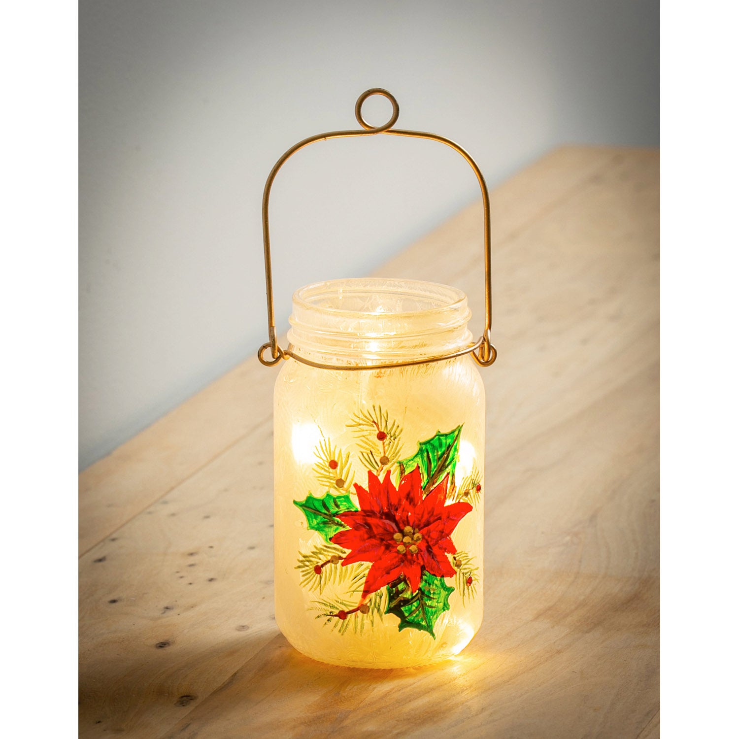 Glass Handpainted Poinsettia LED Mason Jar | MyEvergreen