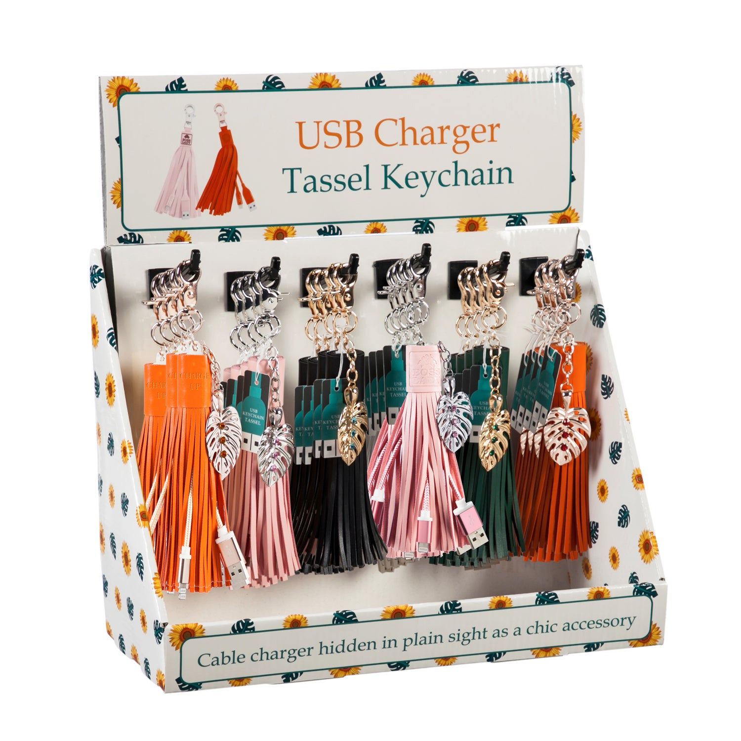 USB Charger Tassel Bag Charm, 4 Designs, 6 of each, 24 pcs total